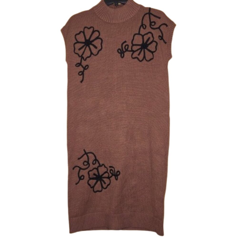 T Tahari Women's Belted Mock Neck Dress - Sherwood Camel - Picture 2 of 7